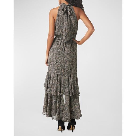 Misa Aneva Dress Sleeveless Ruffle Tiered Back-Tie Midi Paisley Shimmer NWT XS - Picture 3 of 8
